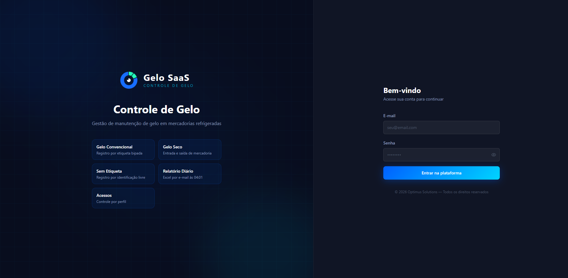 Tela de acesso de um app Optimus